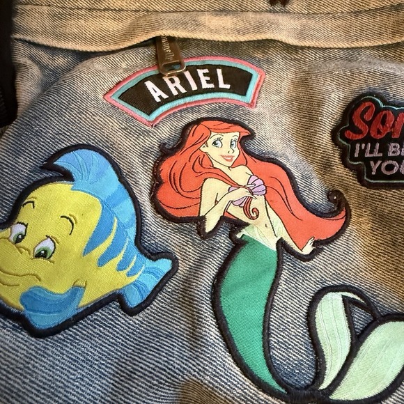 Disney Loungefly Ariel Little Mermaid Flounder Blue Denim Backpack With Patches main image 10